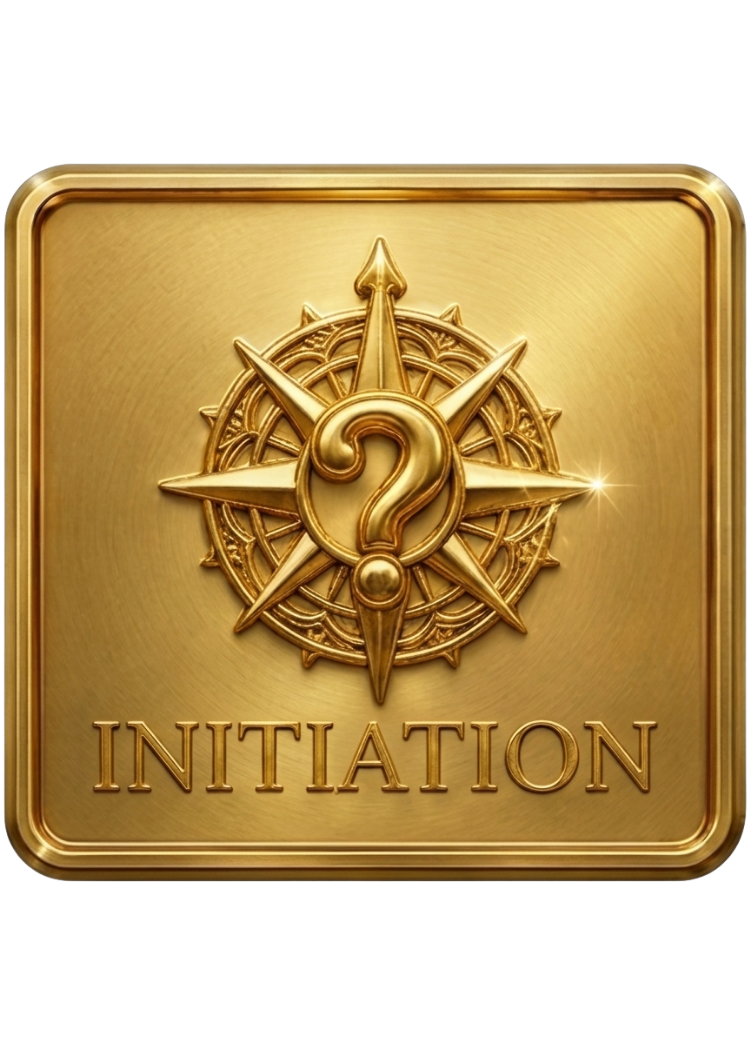 Icône ou vignette dorée de la collection Désirs Interdits avec le texte "INITIATION" et un motif géométrique circulaire en relief.